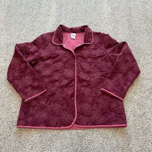 Jenny Buchanan Embroidered Quilted Jacket Burgundy Floral Cottagecore Size XL
